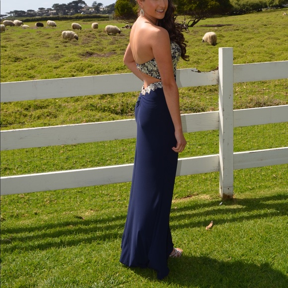 faviana navy blue prom dress
